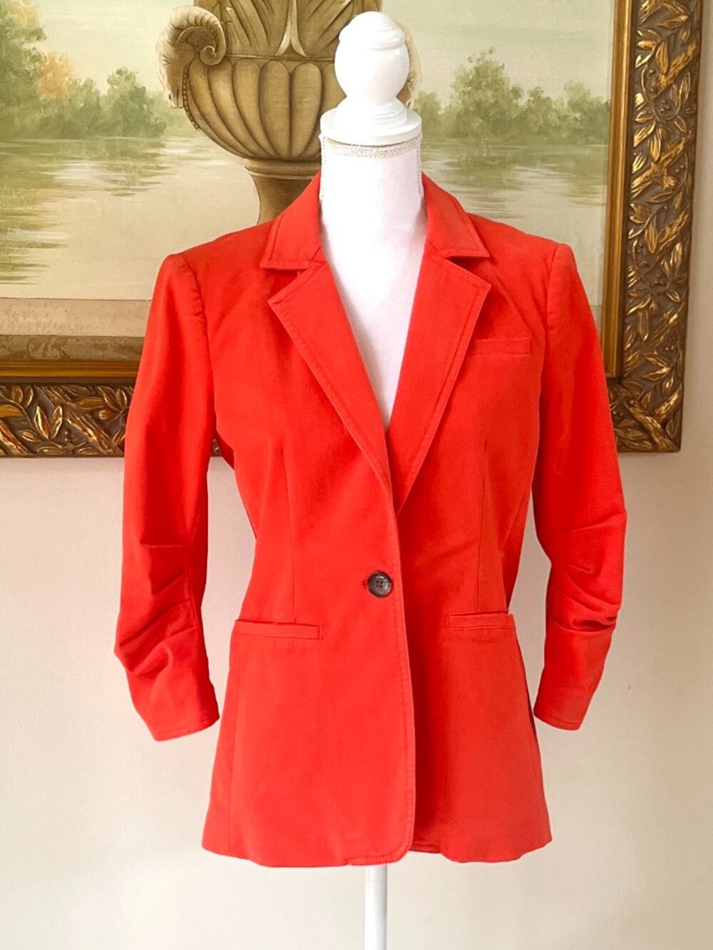 Cinq a Sept Khloe Ruched-Cuff Orange Blazer Jacket Size 2